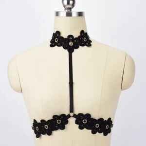 Black Floral Harness Choker